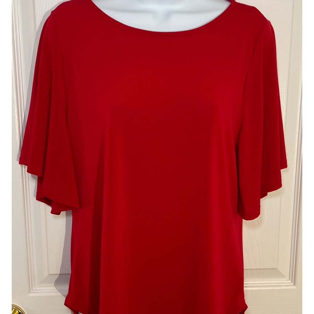 Green Envelope Los Angeles USA~Red Pullover Blouse Top Flutter Sleeve~Size S~NWT